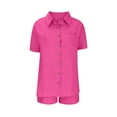 thumbnail image 6 of pstuiky Two Piece Sets for Women Dressy Summer Solid Color Breathable Comfy Lounge Sets Leisure Loose Fit Collared Short Sleeve Pajama Sets with Shorts Loungewear for Teens Hot Pink XL, 6 of 8