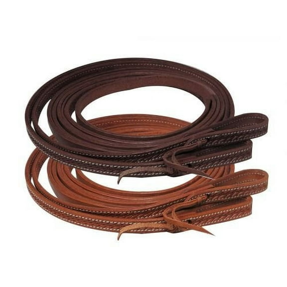 Showman 5/8" x 8' Argentina Cow Leather Basket Weave Tooled Split Reins (Dark)