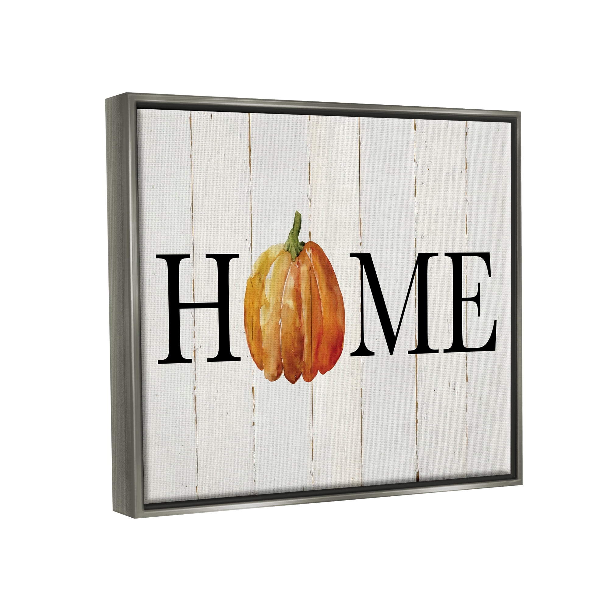 Stupell Industries Rustic Home Pumpkin Holiday Painting Gray Floater Framed Art Print Wall Art, 21 x 17