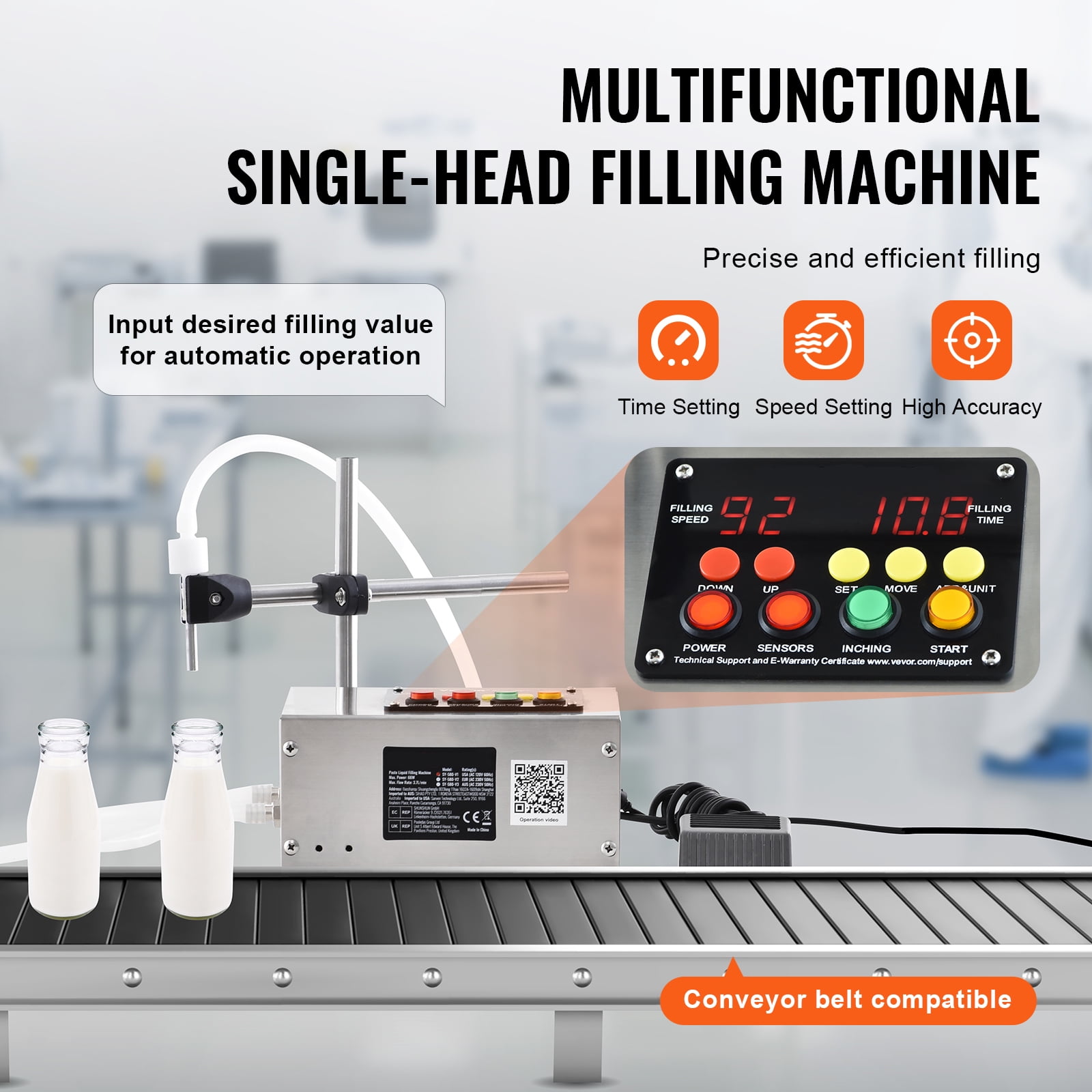 KFFKFF Automatic Liquid Filling Machine Digital Control Bottle Filler 10-4000ml