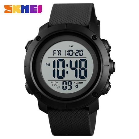 Men's Digital Sports Watch, SKMEI 5ATM Waterproof EL Backlight Outdoor Sports Wrist Watch Week Month 12/24-Hours Alarm, Countdown, Stopwatch Wristwatch for Male with PU Strap Band