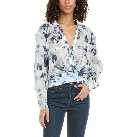 IRO womens Pleated Silk-Blend Top, 34, Green