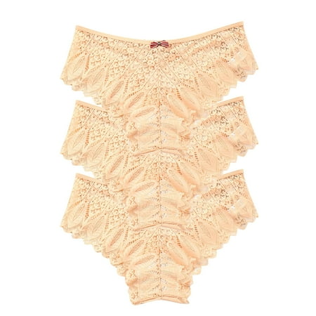 Yellow Small Panties for Women Crochet Lace Panties for Women Plus Size Pack Lace Up Panty Bikini Panties Pack for Women Hollow Out Underwear