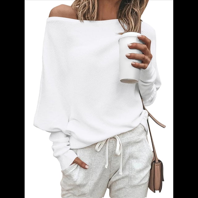 Suéter de Otoño para Mujer, Informal, de Larga Tipo Murciélago, Holgado, con Hombros Descubiertos, de Punto. M