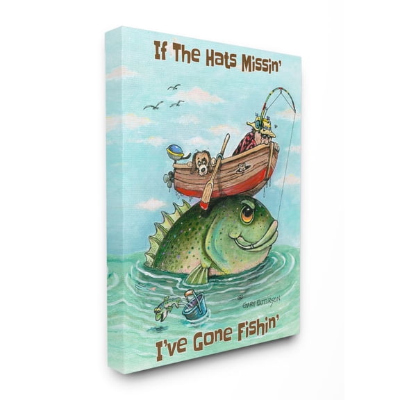 Stupell Industries Hats Missing Gone Fishing Funny Sports Cartoon Design Canvas Wall Art by Gary Patterson