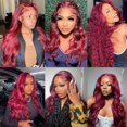 thumbnail image 5 of Lace European and American style women's synthetic fiber wig, wine red long wavy hair, 5 of 10