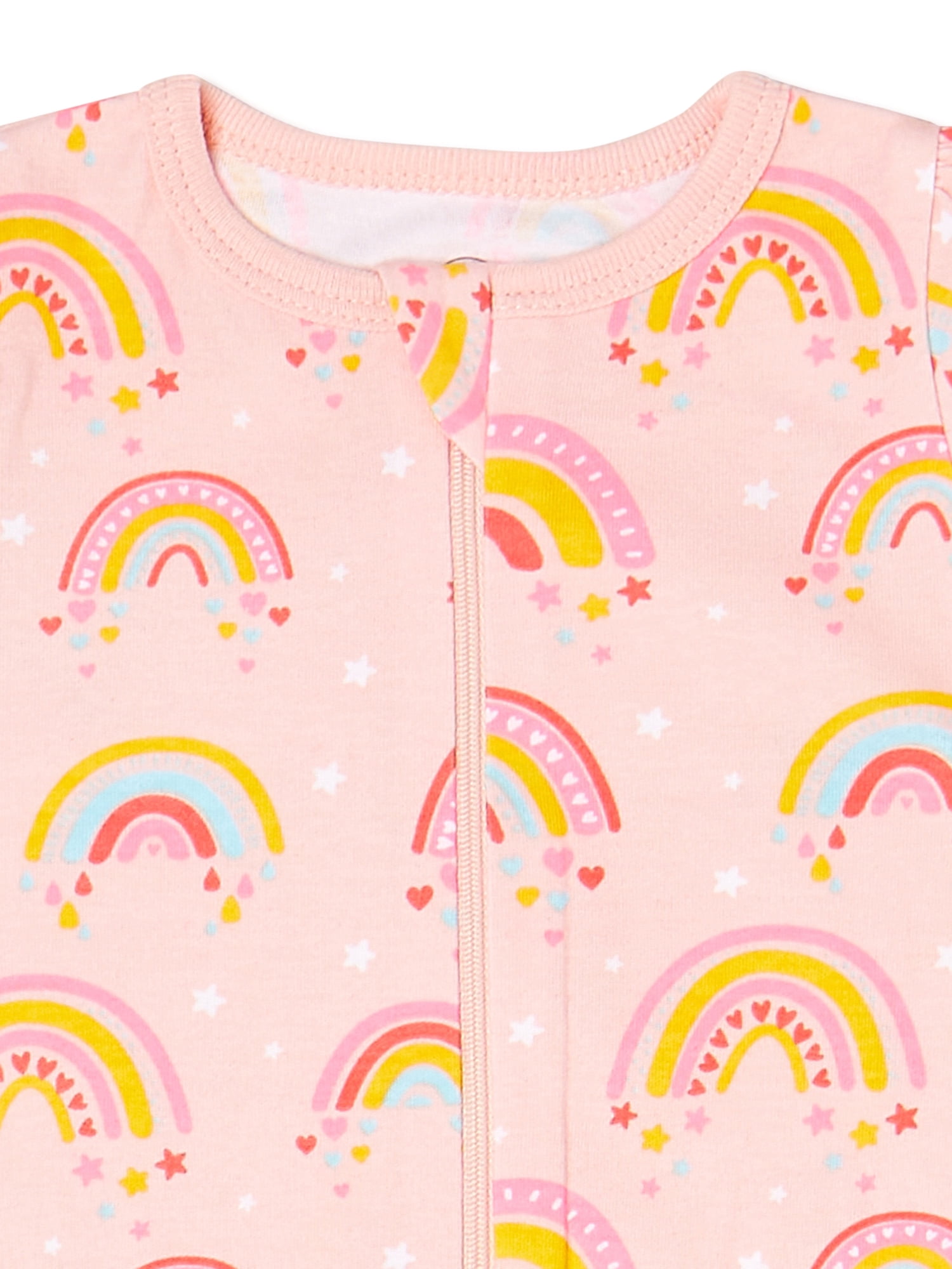 Wonder Nation Newborn Baby Girl Sleep and Play Pajamas, 3-Pack, Preemie-6/9 Months