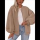 thumbnail image 1 of Sudaderas Oversize con Cremallera para Mujer, Moda de Otoño, Abrigos Casuales de Larga, Conjuntos de Invierno. Caqui XXL, 1 of 10