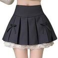 thumbnail image 7 of Byworldtasic Womens Skirts Kawaii Lolita Goth Skirt Fashion Casual Style Zipper A-Line Cute Knot-Bow Lace Trim Pleated Short Skirt, 7 of 7