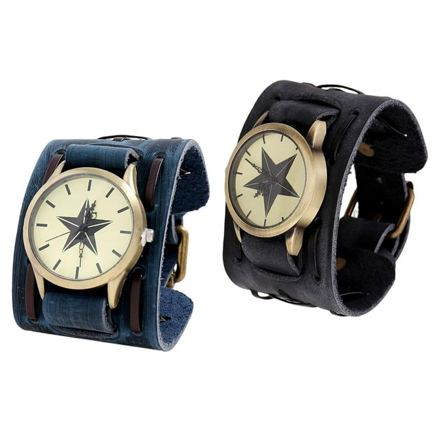 Reloj de cuero PU, pulsera de esfera grande, brazaletes de reloj, correa ancha de regalo, pulsera de hip hop para el día , Navidad, cumpleaños, día de San Valentín Azul negro jinwen reloj de pulsera