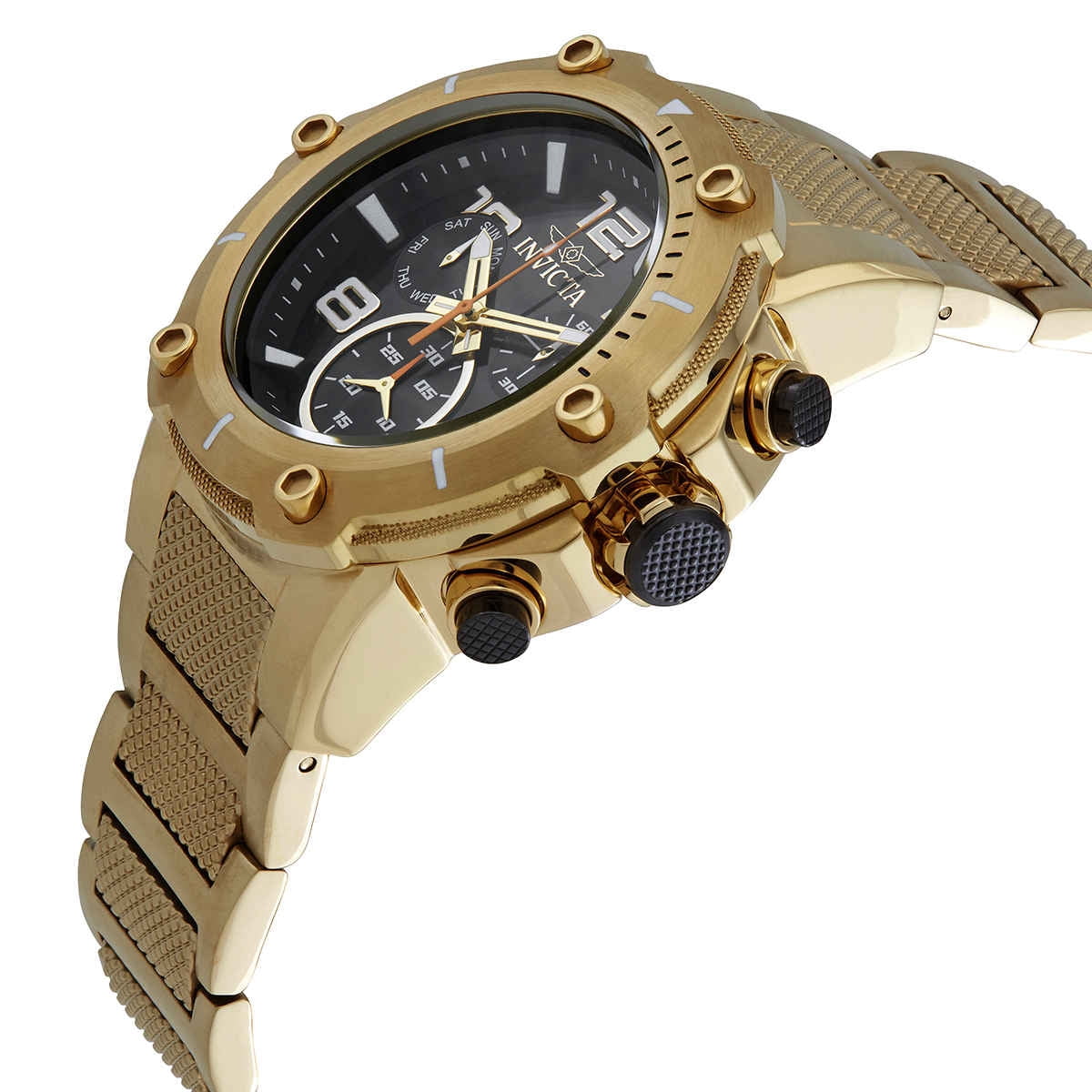Invicta Men's 19530 Speedway Black Dial Yellow Gold Steel Bracelet Chronograph Watch