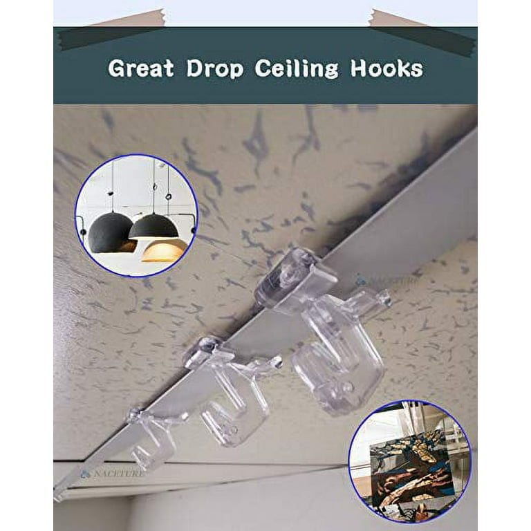 Clear Drop Ceiling Hooks Classroom Decorations - 25 Pack Polycarbonate  Ceiling Hanger Hooks for Hanging T-bar Track Clip on Suspended Ceiling Tile