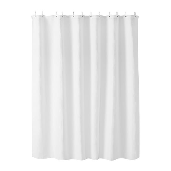 KFFKFF White Waffle-Textured Shower Curtain, 240 GSM Weighted Polyester with Rust-Resistant Hooks, Water-Repellent and Machine Washable, Suitable for Bathrooms and Tubs, 72x72 in