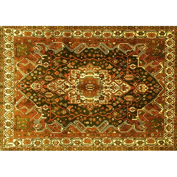 Ahgly Company Machine Washable Indoor Rectangle Persian Yellow Traditional Area Rugs, 2' x 5'