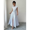 thumbnail image 4 of Blue And White Striped Shirt Dress With Ruffle Sleeves, Crystal Embellishments, And Self-Tie Waist, 4 of 6
