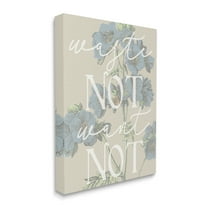 Stupell Industries Waste Not Want Not Quote Blue Botanicals Botanical & Floral Painting Gallery Wrapped Canvas Art Print Wall Art, 36 x 48