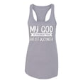 thumbnail image 2 of Wild Bobby My God Is Stronger Than Breast Cancer White Distressed Breast Cancer Awareness Women Racerback Tank Top, Heather Grey, X-Large, 2 of 6