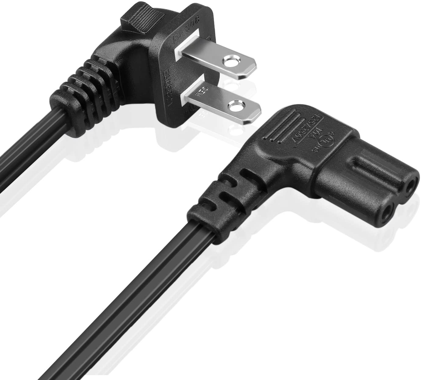 TNP Universal 2 Prong Angled Power Cord PS4 PS3 Slim 15 Feet 2 Pack Compatible w//Apple TV NEMA 1-15P to IEC320 C7 Figure 8 Shotgun Connector AC Power Supply Cable Wire Socket Plug Jack Black