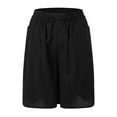 thumbnail image 4 of vigerkar Women's Linen Summer Shorts Casual Bermuda Wide Leg Mid Length High Waisted Drawstring Quick Dry Short with Pocket Black, S, 4 of 5