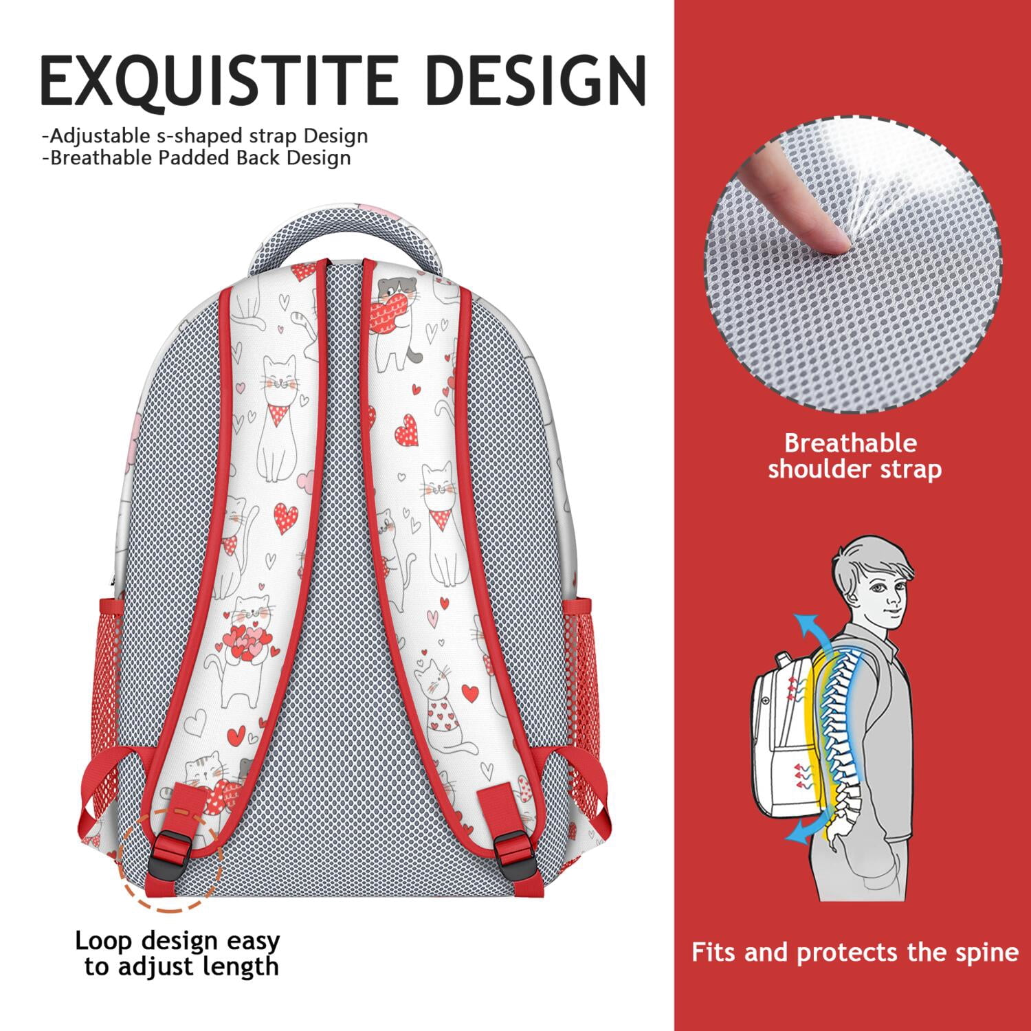 Boho Cat Aesthetic Waterproof Backpack - Modern Design with Spacious Compartments for Teens
