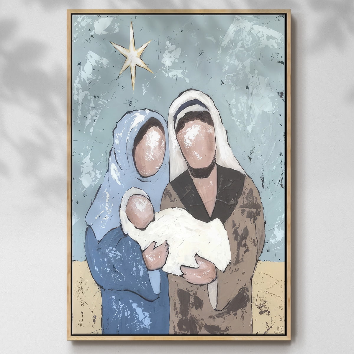 A Silent Night I - Framed Gallery Wrapped Holiday Canvas - 17 x 25 - Natural Wood Frame