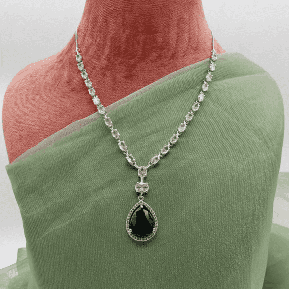 Kajaro Designs Jewels Green CZ Pendant Necklace Set with Earrings for Women | AD Jewelry for Engagement and  Weddings
