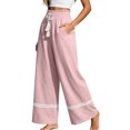 thumbnail image 2 of Linen Cotton Casual Pants For Women Drawstring Pocket Lace Trim Elastic Waist Garden Party Daywear Summer Flowy Easy Matching Style Lightweight Comfort, 2 of 6