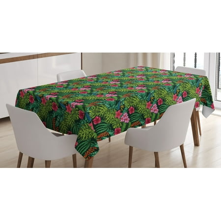 

Exotic Tablecloth Hibiscus Plumeria Palm Leaves Monstera Tropic Amazonian Plants Rectangular Table Cover for Dining Room Kitchen Decor 52 X 70 Multicolor by Ambesonne