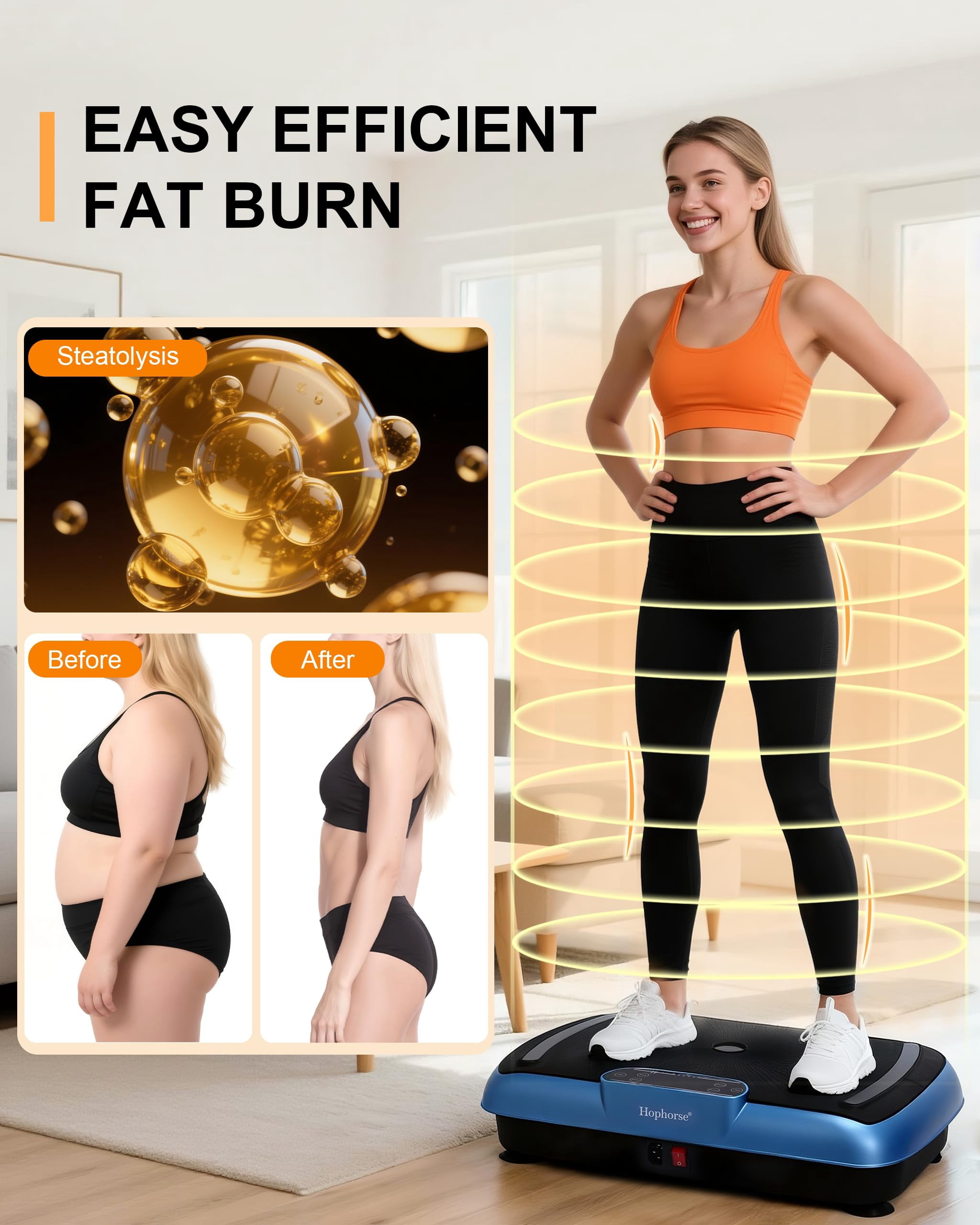 RIORUN 150W Vibrating Plate Exercise Machine，300 lbs Capacity Shake Board with Bluetooth, LED Display, Remote Control, Blue