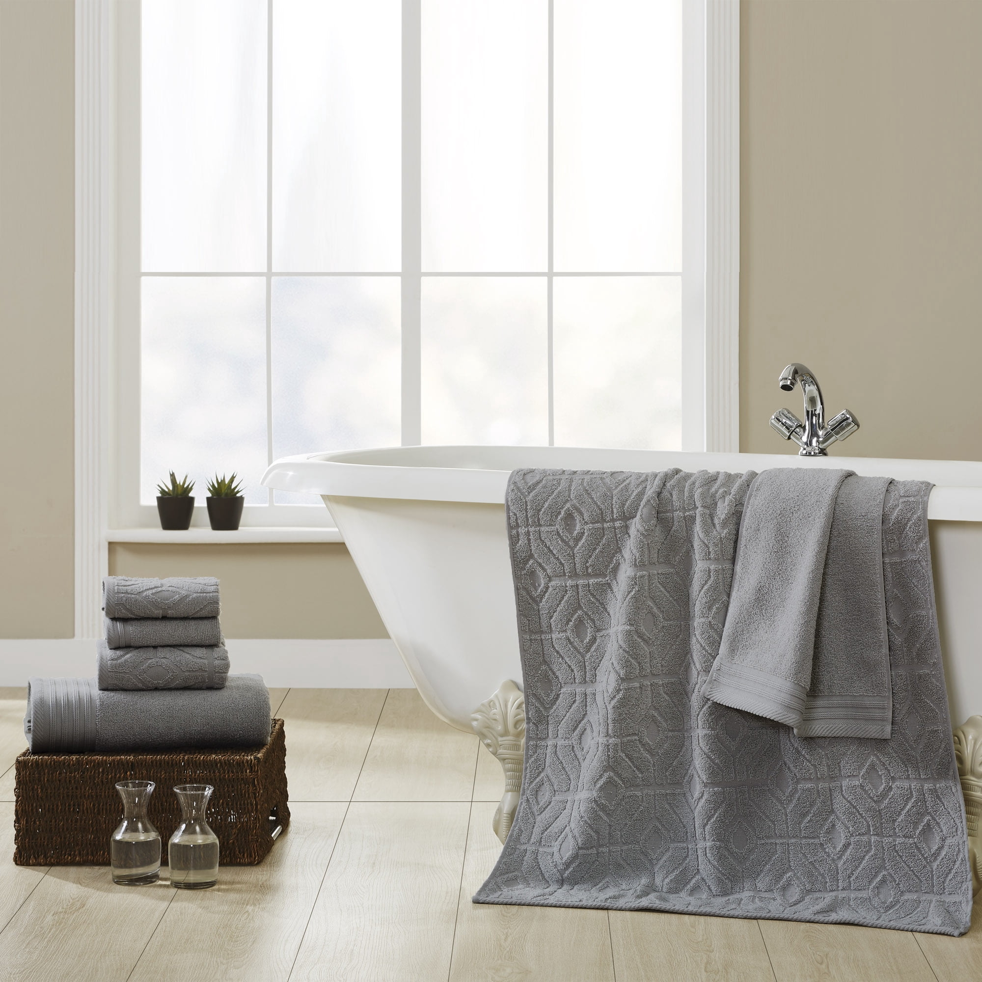 Modern Threads Diamond Gate 6-Piece Adult Cotton Bath Towel Set, Charcoal