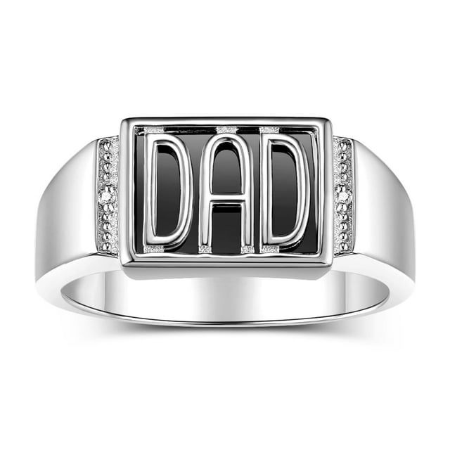 RYLOS Men's Rings Sterling Silver DAD Ring With Diamonds and Black Onyx; Rings For Men Designer Mens Jewelry Size 8