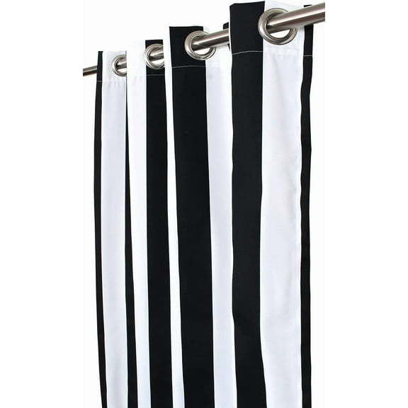 Outdoor/Indoor Polyester Curtain Water Resistant/Weather Resistant with 8 Stainless Steel Grommets Cabana Stripe Black (108" x 50")