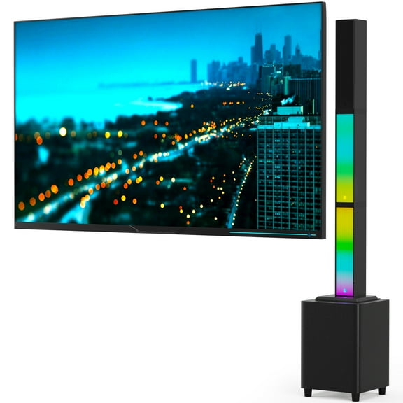 VIPQV Sound Bar with RGB Lights, Built-in Dual Subwoofer, Bluetooth 5.0 Soundbar for Home Theater, Support AUX/USB/Optical, Surround Speaker System for Karaoke