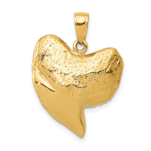14K Yellow Gold Solid Polished 3-Dimensional Shark Tooth Pendant