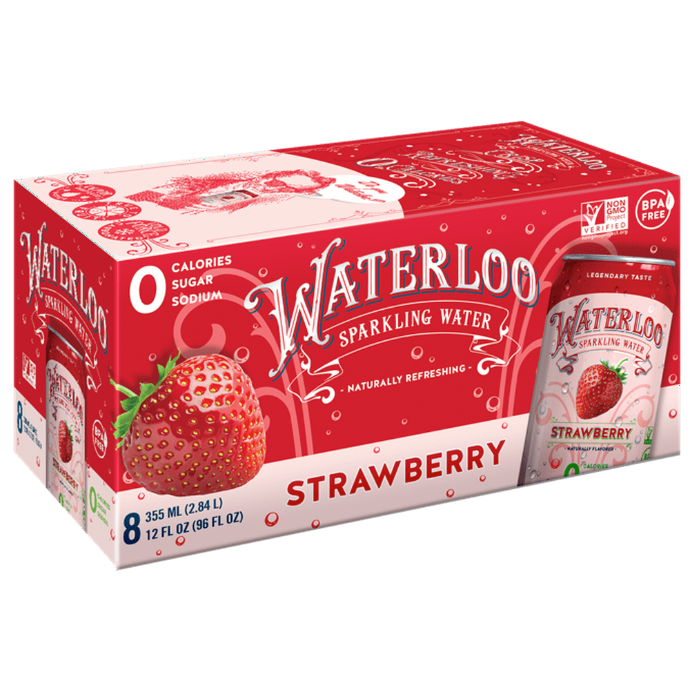 Waterloo Strawberry Sparkling Water, 12 fl oz, 8 count