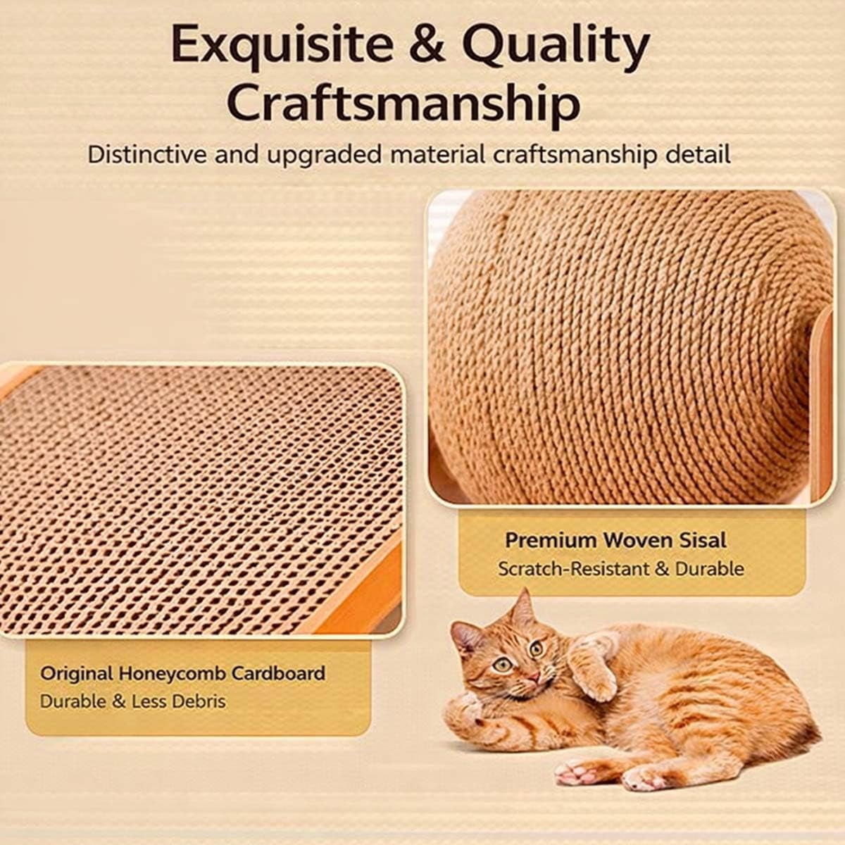 TripleHBB Cat Scratching Ball on Stand, 2-in-1 Interactive Cat Scratcher Toy with Arch Bridge and 360° Rotating Natural Sisal Ball for Indoor Cat Kittens