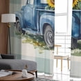 thumbnail image 4 of Blue Truck Yellow Sunflower Sheer Curtains 63 Inches Length 2 Panels Set, Window Sheer Curtains for Living Room/Bedroom, Teal Plaid Vintage Summer Light Filtering Rod Pocket Curtain 52'' x 63'' x 2, 4 of 7