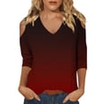 thumbnail image 1 of WZXFASHION Hauts pour Femmes à Manches 3/4 2025 Printemps Col Décontracté Tunique Imprimée T-Shirts à Manches Trois Quarts Hauts pour Femmes à 50 % de Rabais Liquidation T-shirt à Manches Longues pour Femme, 1 of 7