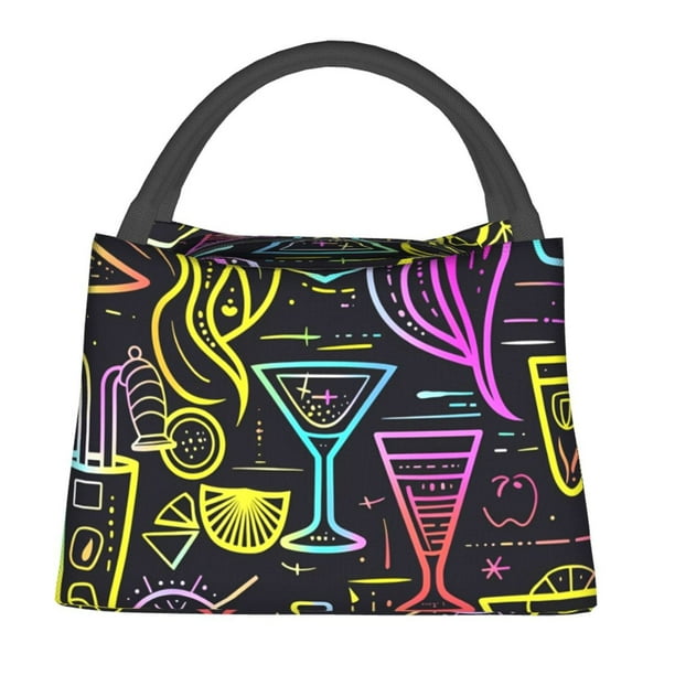 Fotbe Neon Bar Drinks Bolsa Térmica Portátil con Estampado, Bolsa de Entrega de Alimentos Aislada, Bolsa Reutilizable de Gran Capacidad para Comidas y Supermercado