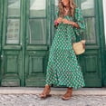 thumbnail image 5 of Vestido bohemio con estampado de flores, vestido vintage a cuadros con mangas abullonadas y cuello en V, vestido largo de playa con vuelo, vestido informal de verano para el sol, 5 of 5