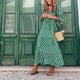 thumbnail image 5 of Vestido bohemio con estampado de flores, vestido vintage a cuadros con mangas abullonadas y cuello en V, vestido largo de playa con vuelo, vestido informal de verano para el sol, 5 of 5