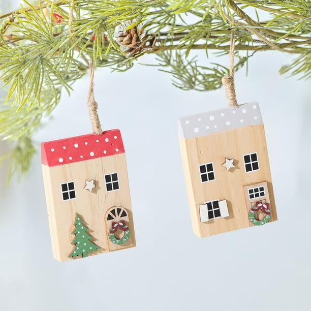Adorno de madera para colgar la Navidad | Decoración festiva roja gris | Resistente y ligera 10x7x2,5 cm | Acento reutilizable para puertas de puerta navideña 70g