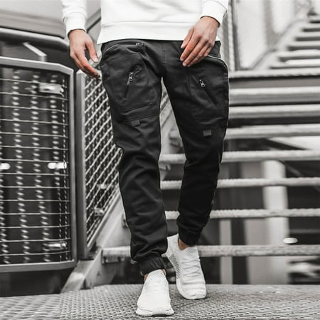 

Moxiu Men s Solid Color Pencil Pants Casual Stretch Slim Fit Sweatpants Fashion Jogger Trousers with Multi Pockets