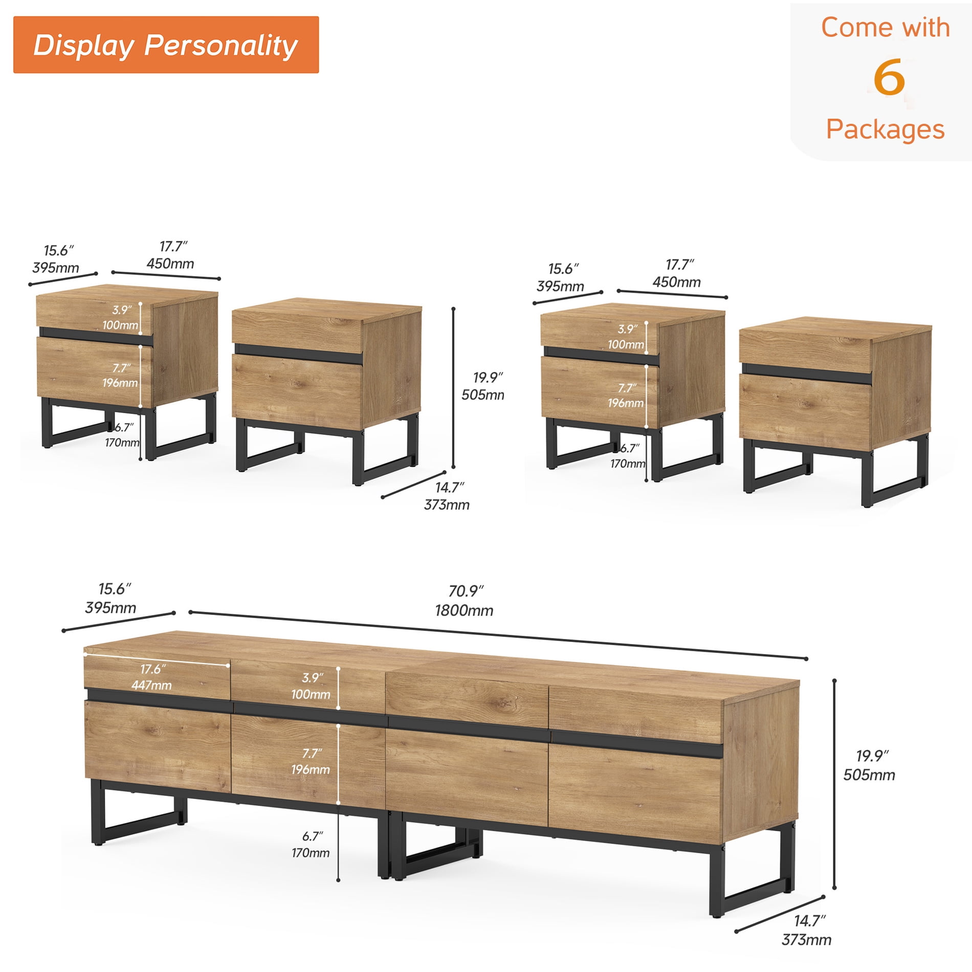 Modern TV Stand And End Table Set Of 3, Living Room Table Sets,TV Stand And 2 End Table Set With Drawers For Living Room, Entertainment Center, Console TV Table