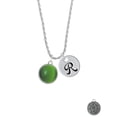 thumbnail image 2 of Delight Jewelry Silvertone Round - Imitation Cat's Eye - Green - Silvertone Script Initial Disc - R - Charm Necklace, 20"+3", 2 of 4