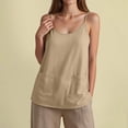 thumbnail image 2 of GEWSEY Womens Camisole Tank Tops Dressy Casual Cotton Linen Gauze Cami Shirts Adjustable Spaghetti Straps Tunic with Pockets (Beige, XXL), 2 of 8