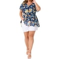 thumbnail image 2 of Agnes Orinda Summer Tops for Women 2024 Plus Size V Neck Short Sleeve Layered Casual Floral Blouse 3X Dark Blue, 2 of 6