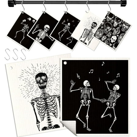 

HYKE Swedish Dishcloths for en with Hooks - Reusable Dish Cloths for Washing Dishes Fast Drying Cute Fun 5 Pack Swedish Dish Towels Washable Cleaning Sponge Dancing Skeleton