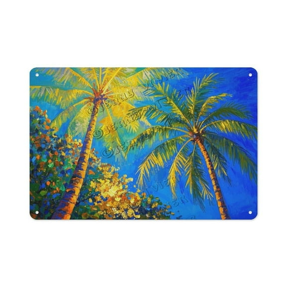 Vintage Tropical Palm Tree Tin Sign – 5.5x8 Inch Aluminum Wall Décor for Beach House, Living Room, Porch, and Garden – Great Gift for Nature and Coastal Enthusiasts