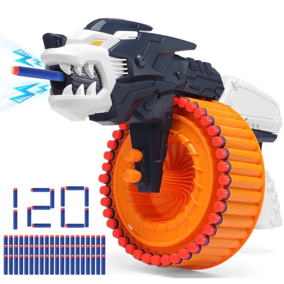 Toiyjofe Lion-Themed Foam Dart Blaster Toy with 40-Dart Drum & 120 Soft Darts (Gift Box), Kids Blaster Toy for Ages 8–12, Outdoor Adventure Play